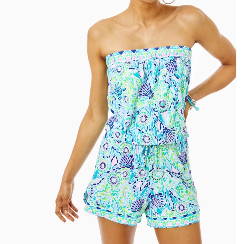 Lilly Pulitzer Rikki Strapless Romper in Ibiza Open Water Blue